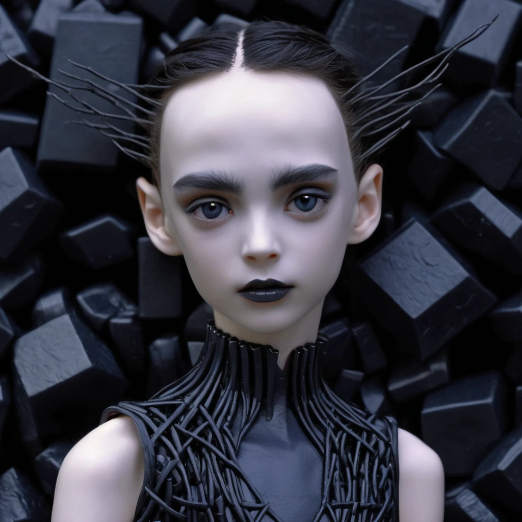 Chica mística de cuento de hadas con trenzas y gema de obsidiana en la frente