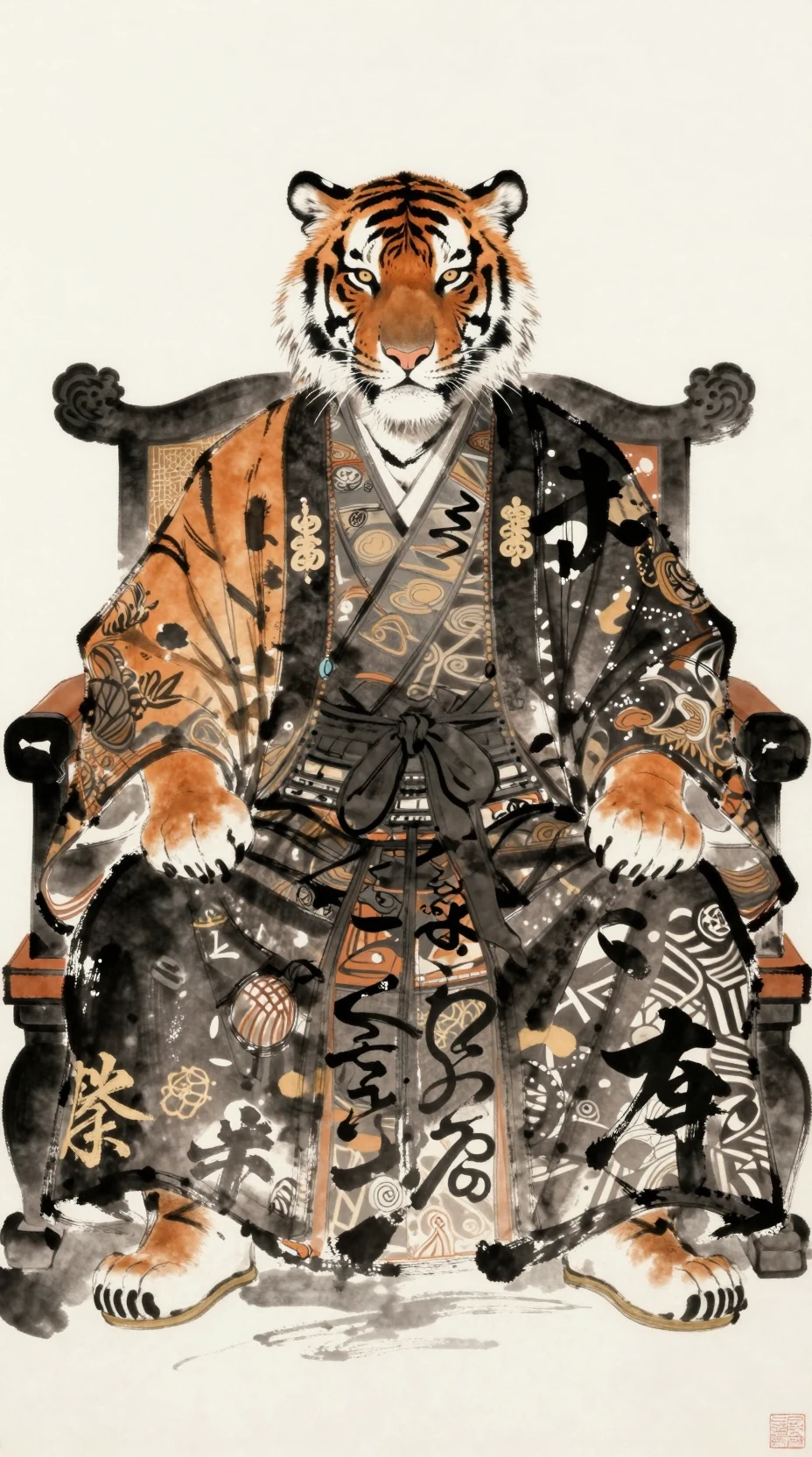 Erhabener Tiger-Shogun auf einem prunkvollen Thron