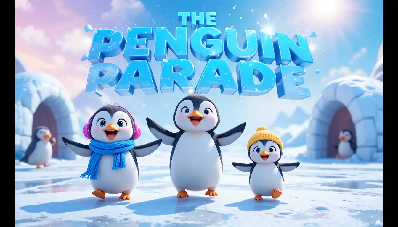 Adorables manchots 3D glissant sur la glace étincelante de l’Antarctique