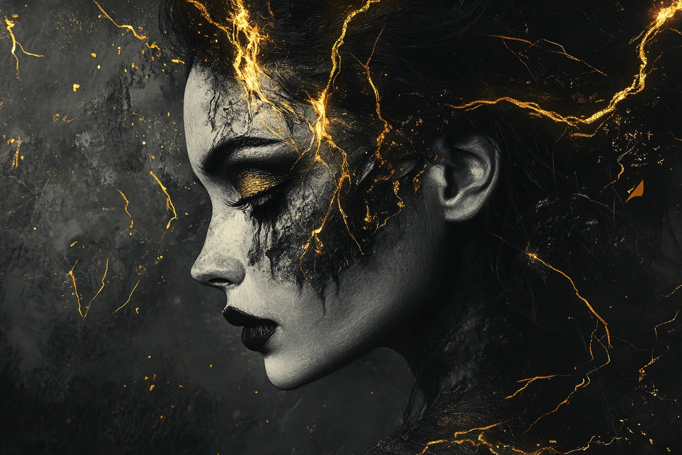 Dark fantasy female figure with magical glowing accents