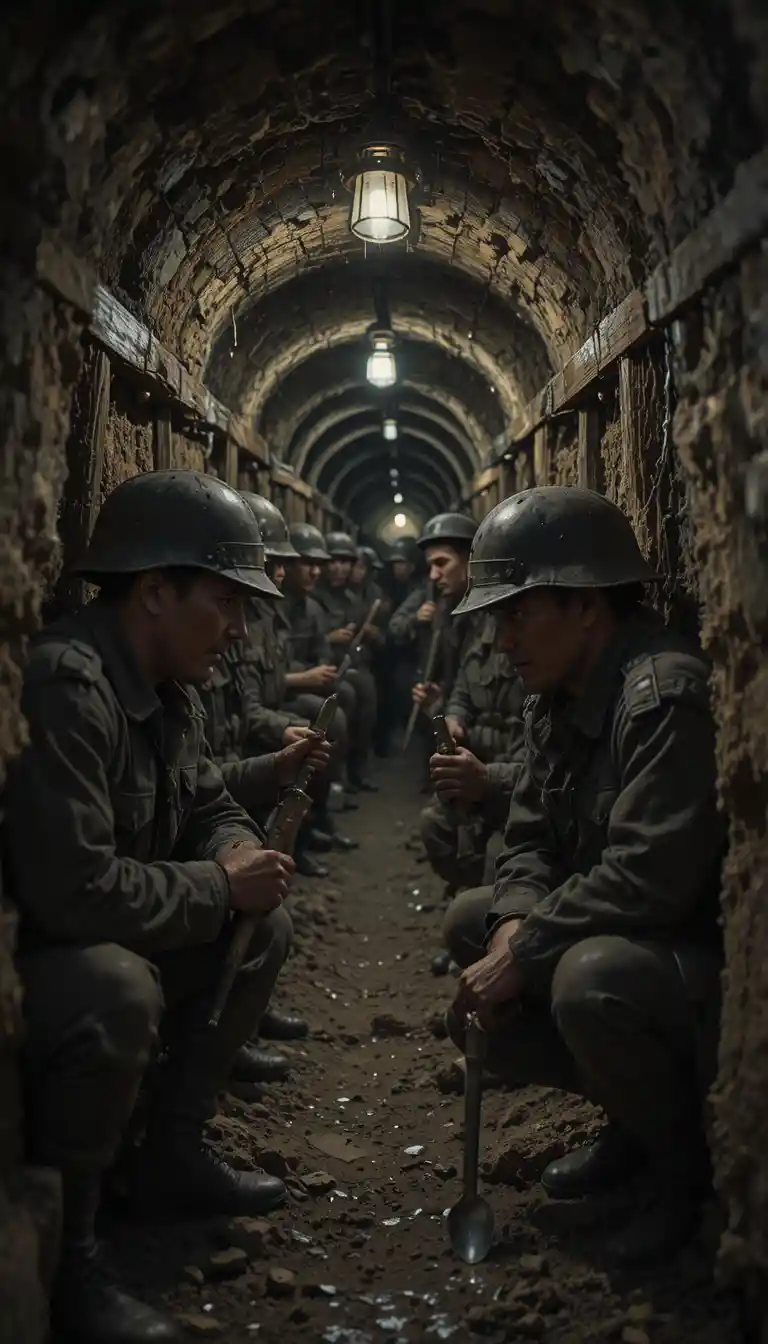 Prisioneiros da Segunda Guerra Mundial cavando um túnel secreto de fuga