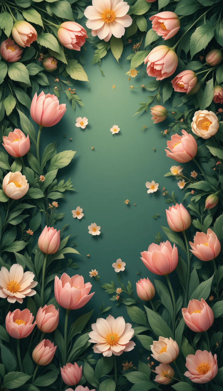 Nahtloses Tulpen-Blumenmuster mit grünem Blätter-Hintergrund