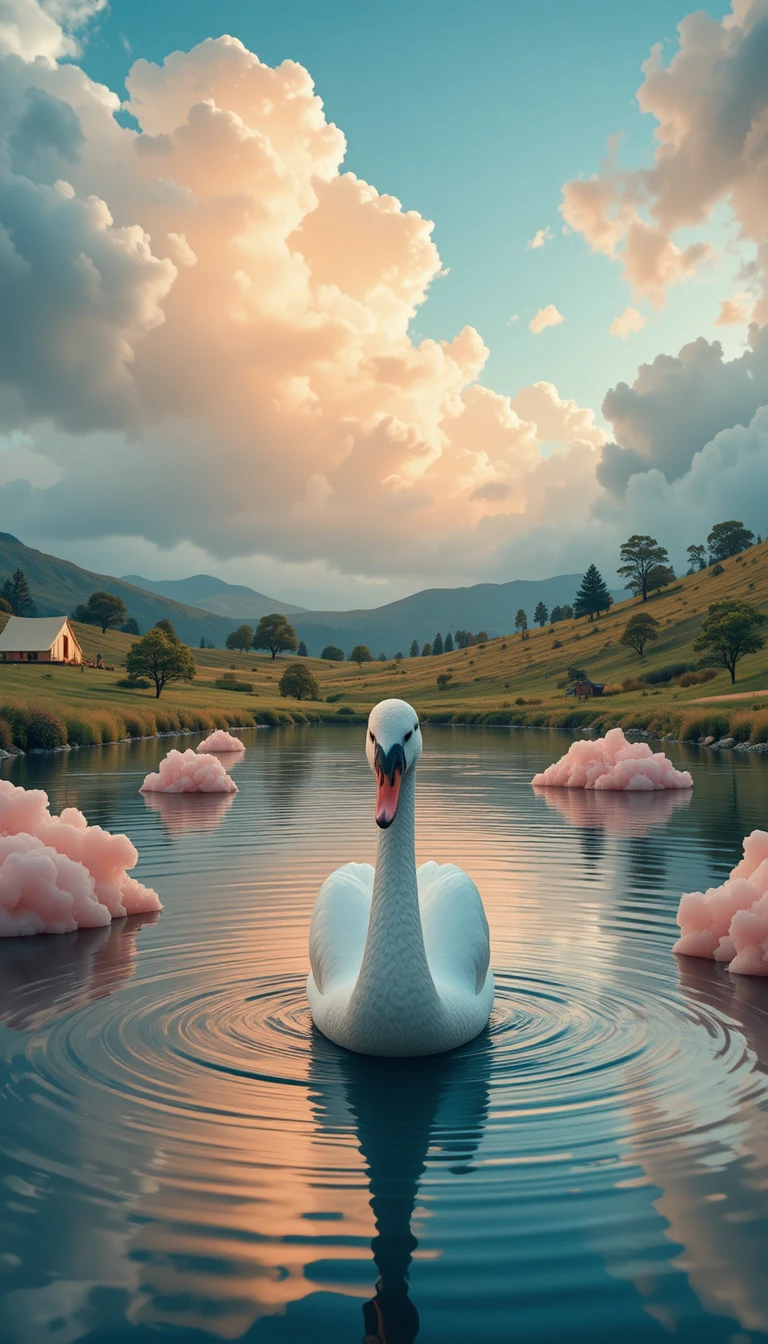 Cygne plongeant avec grâce dans une eau réfléchissante et onirique