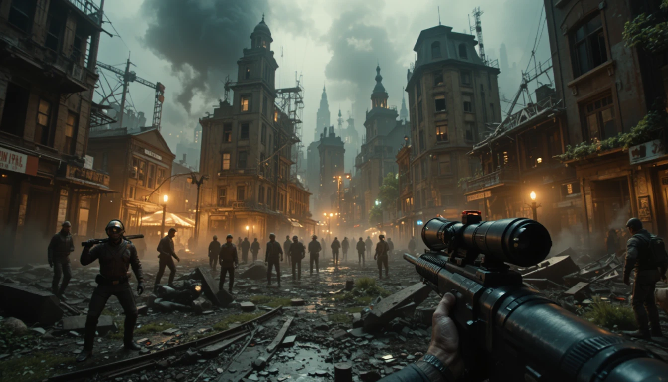 Ruined Raccoon City Street With Lone FBI Agent Investigating