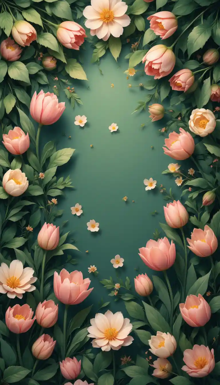 Nahtloses Tulpen-Blumenmuster mit grünem Blätter-Hintergrund