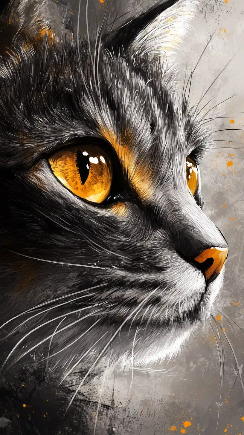 Close up digital drawing of a cat with dramatic eyes