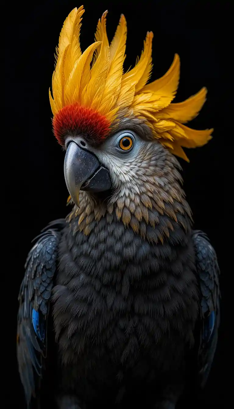 Primo Piano di Cacatua Vivace su Sfondo Nero Profondo