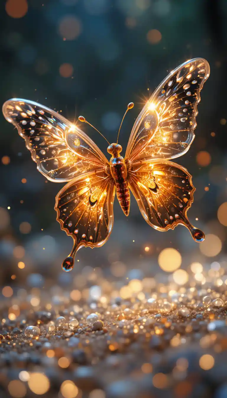 Farfalla di Cristallo Luminosa sopra Scintille Fluttuanti