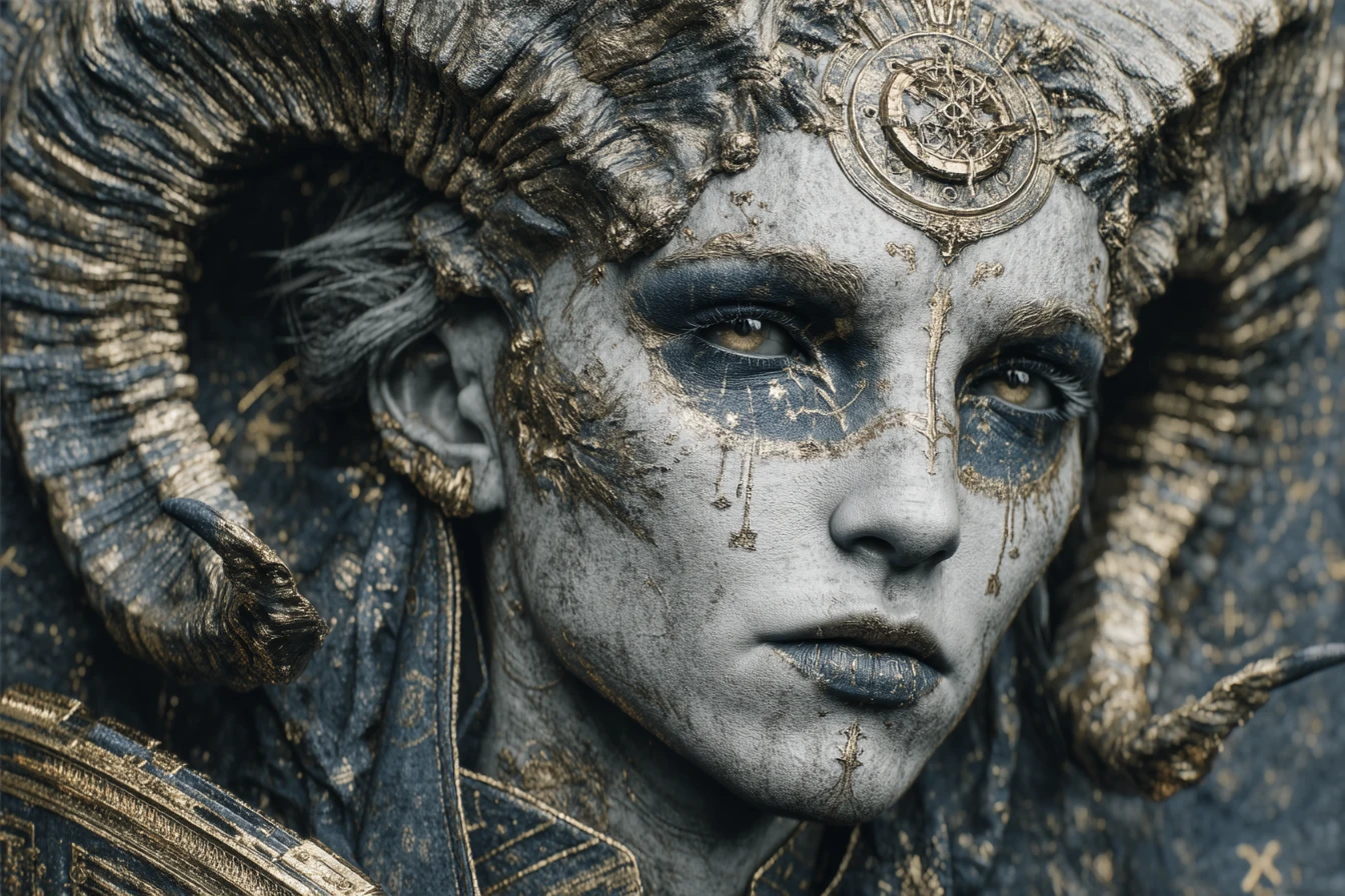 Dark fantasy female demon with glowing magical auras