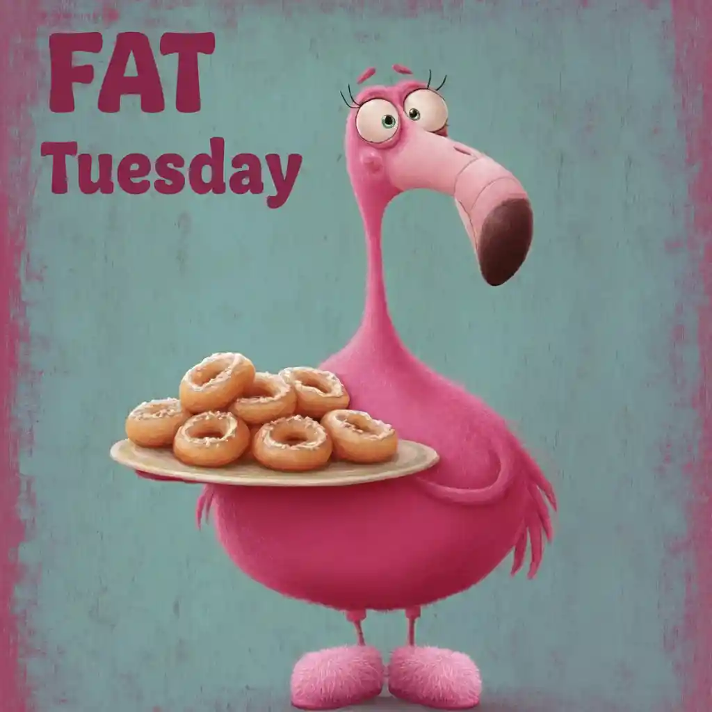 Lettrage funky rose foncé Fat Tuesday dans le coin supérieur