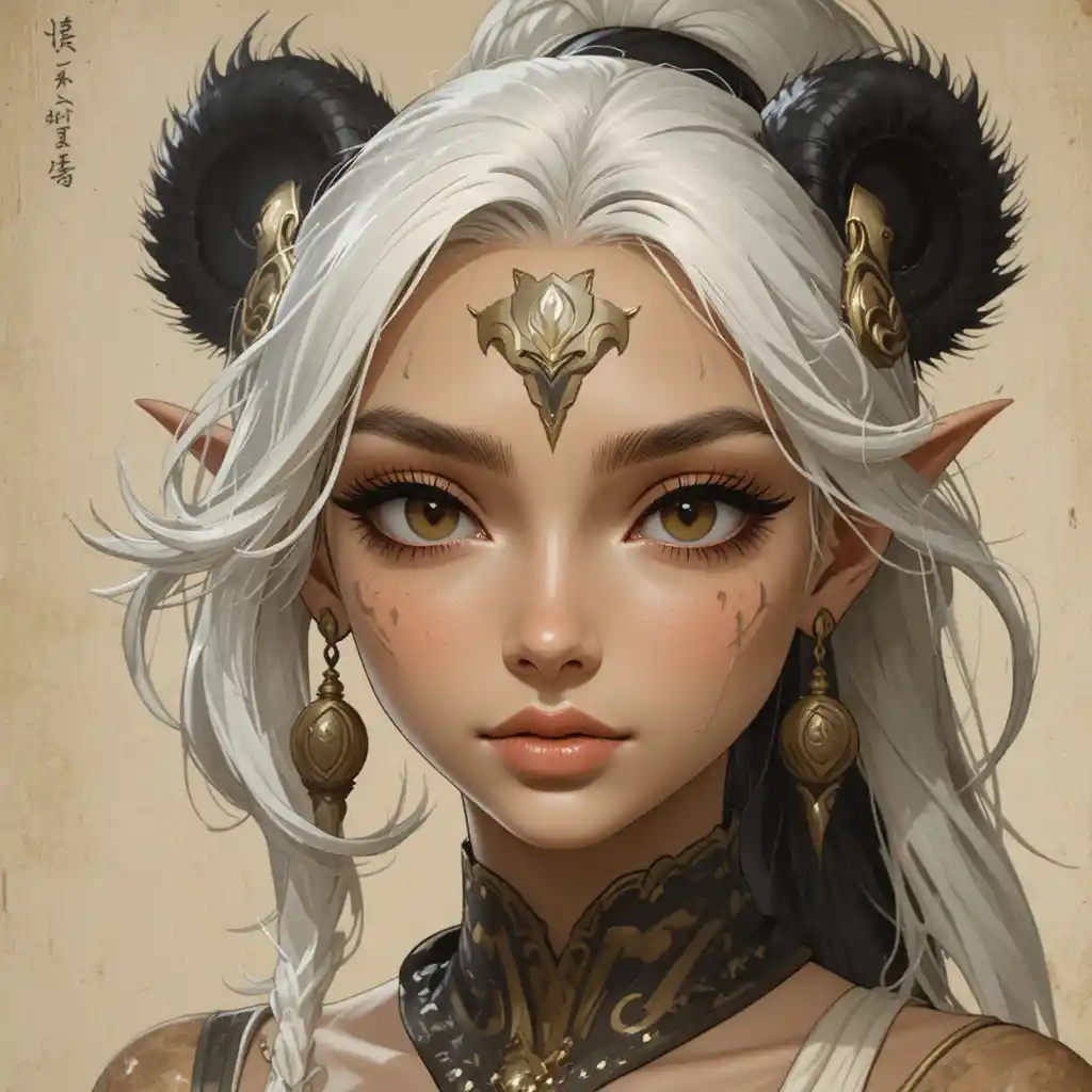 Joven chica con marcas de panda de un mundo inspirado en Wakfu