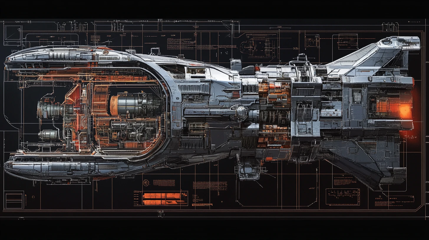 Detailed 3D cutaway diagram of a massive spaceship interior