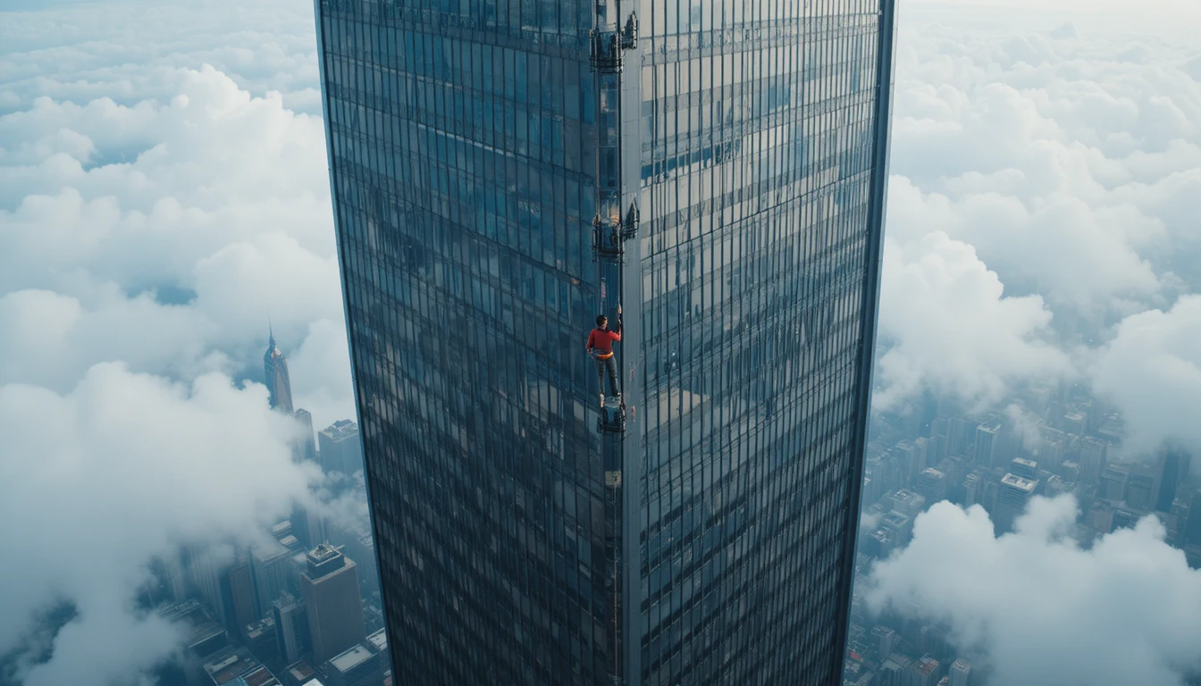 Grimpeur en free solo escaladant la façade vitrée du Taipei 101