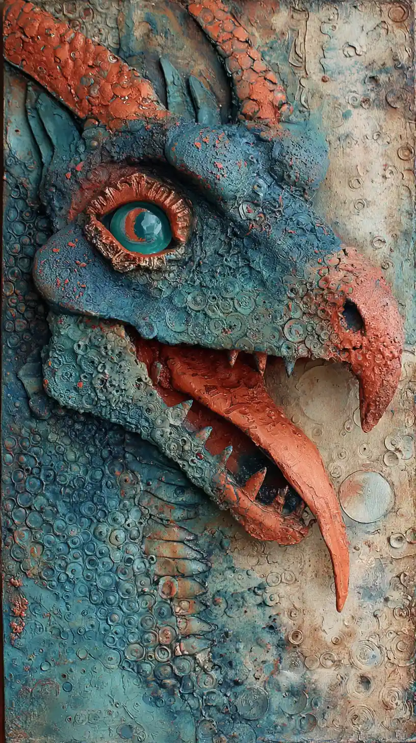 Mixed-Media-Profilporträt eines furchterregenden Fantasy-Drachens