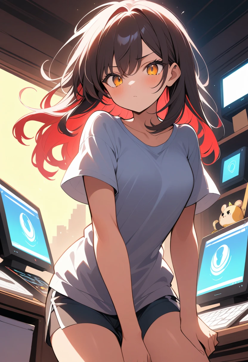 Young woman standing in a modern kitchen at dusk