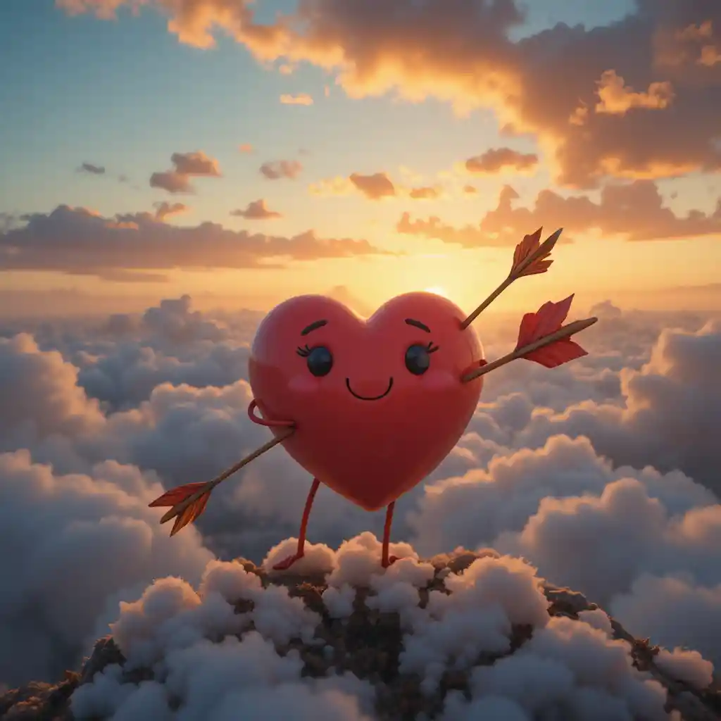 繽紛夕陽天空下帶箭可愛微笑愛心