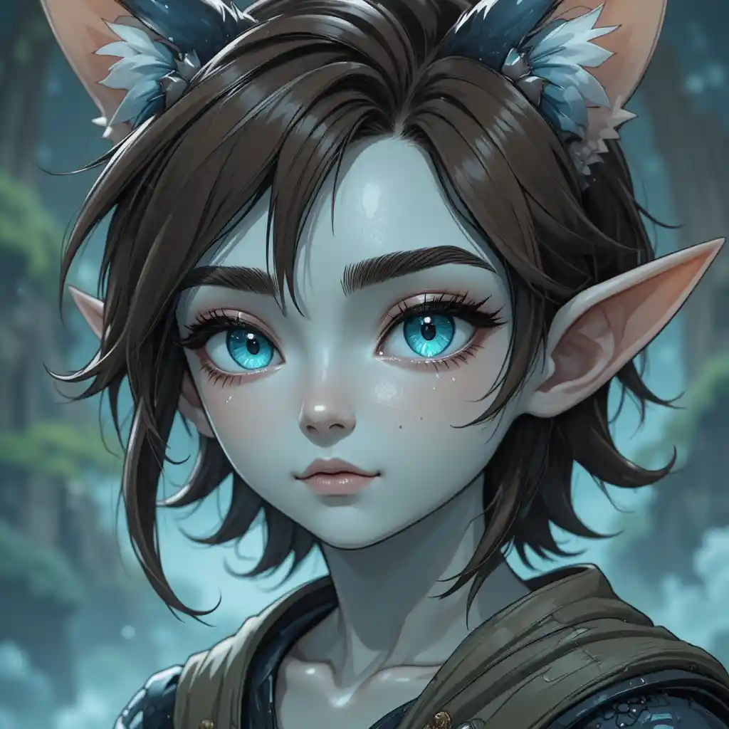 금속 같은 피부와 파란 눈을 가진 십대 에카플립 소년
