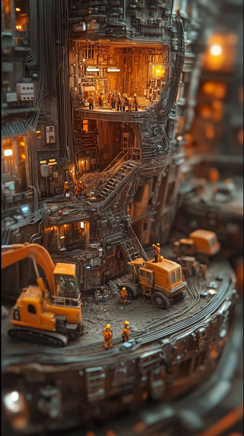 Tiny workers build homes inside a giant keyboard city