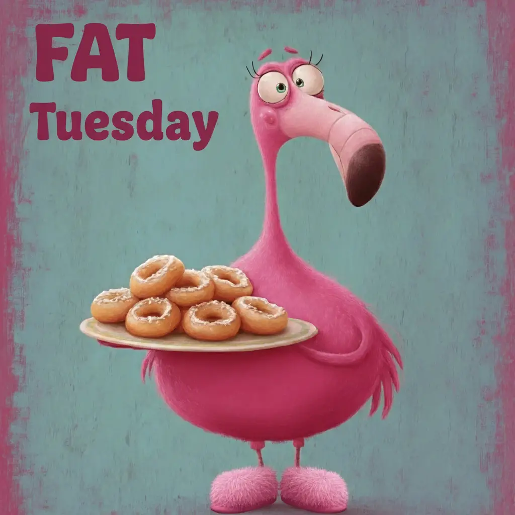 Funky dark pink fat tuesday lettering in top corner