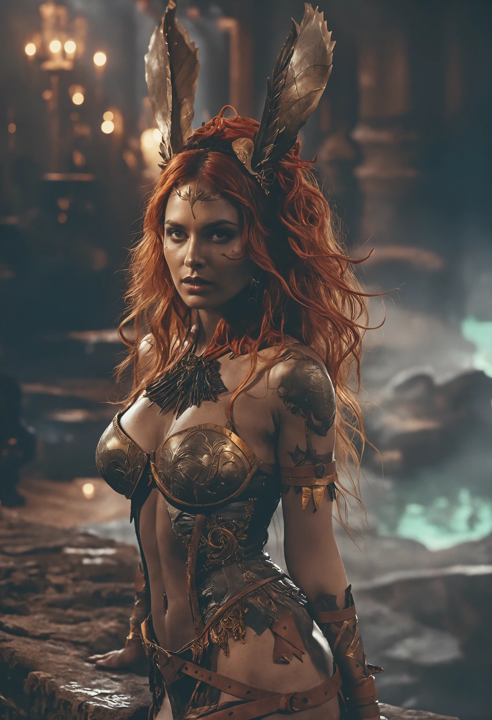 Cinematic full body woman in dark gothic fantasy scene