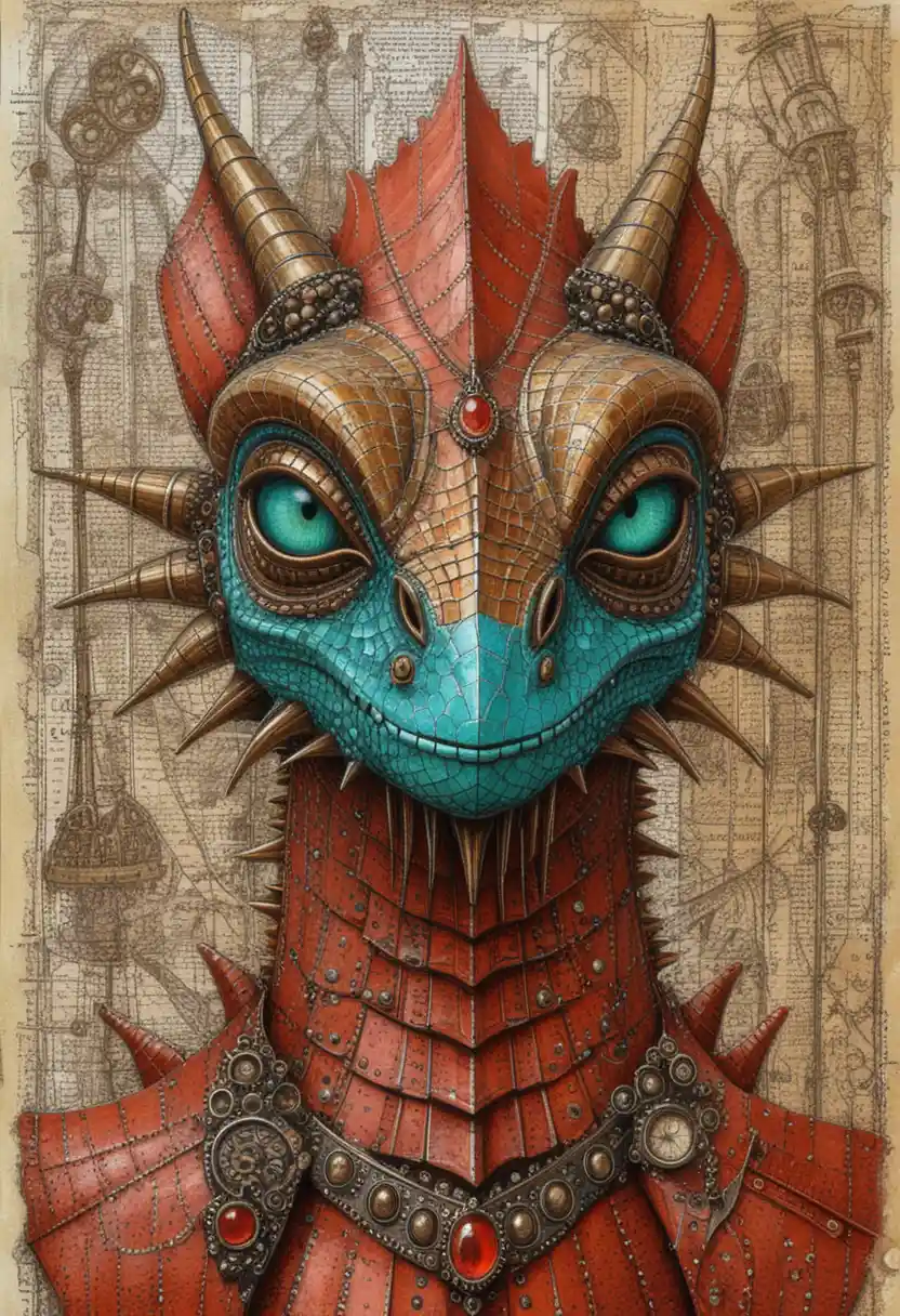 Mixed-Media-Profilporträt eines Steampunk-Fantasiedrachens
