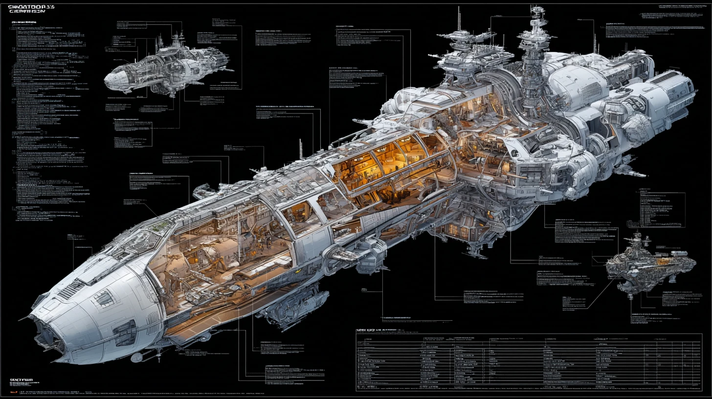 Cutaway 3D Diagram Of A Massive Spaceship Interior