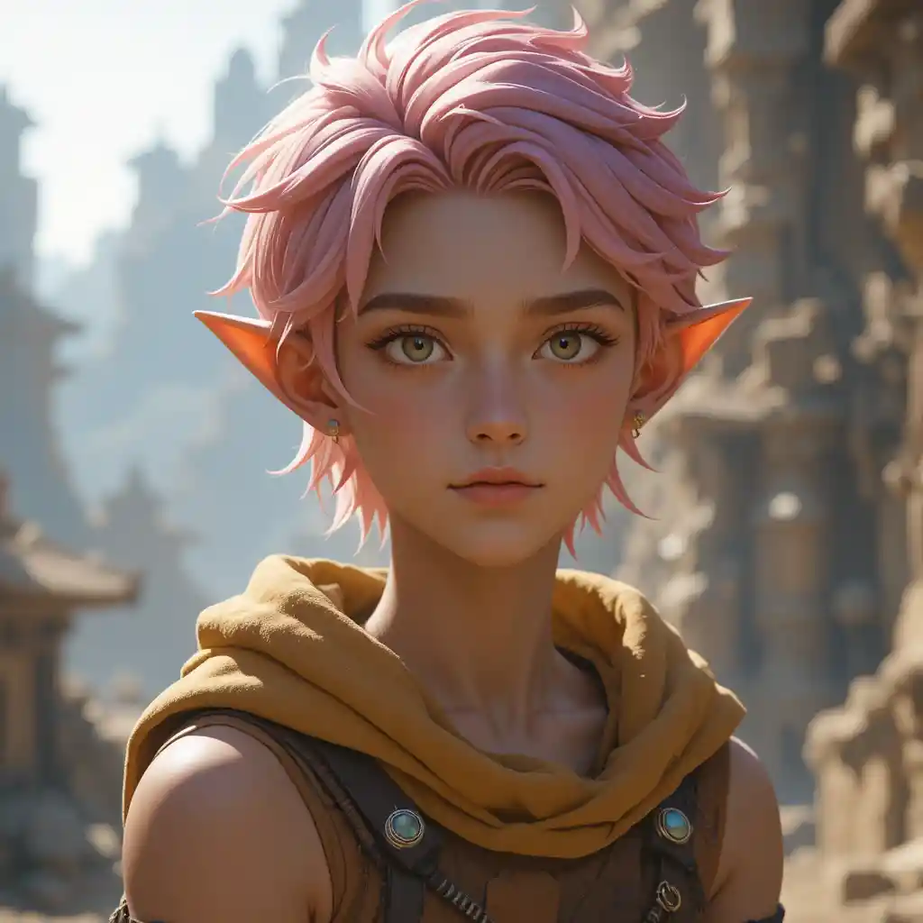 Sixteen year old fantasy boy with pale pink hair
