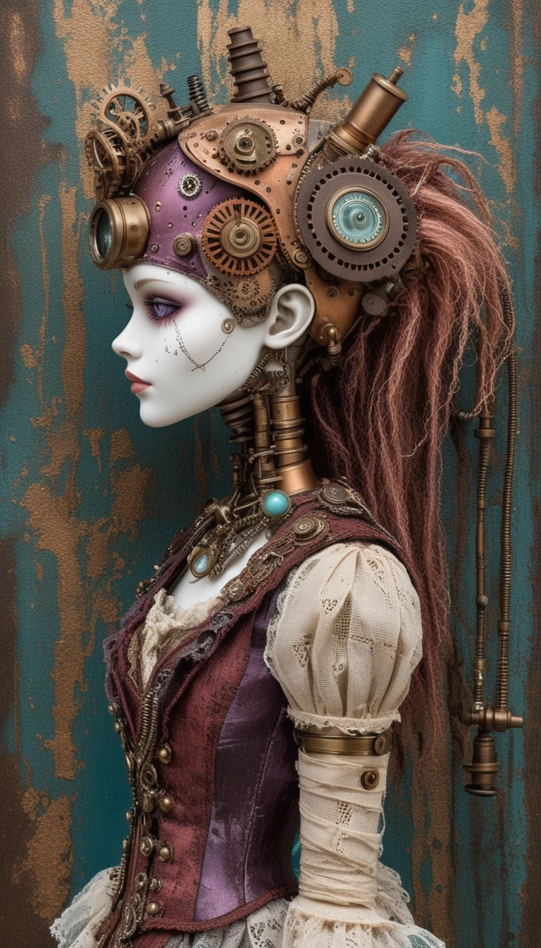 Steampunk Gothic Ragdoll In Side Profile With Mechanical Details