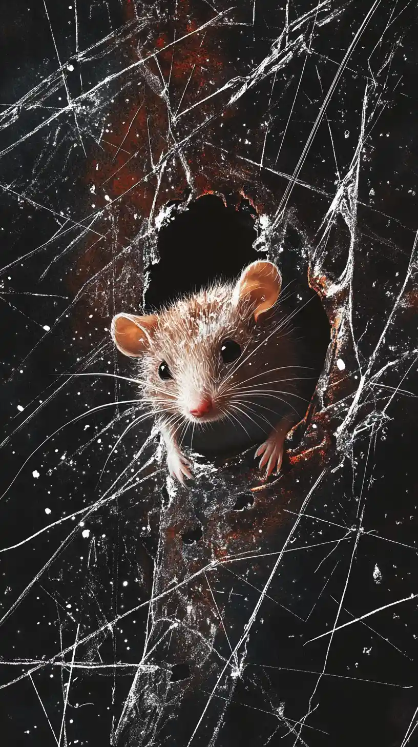 Intricate ink sketch of a small rodent emerging from can