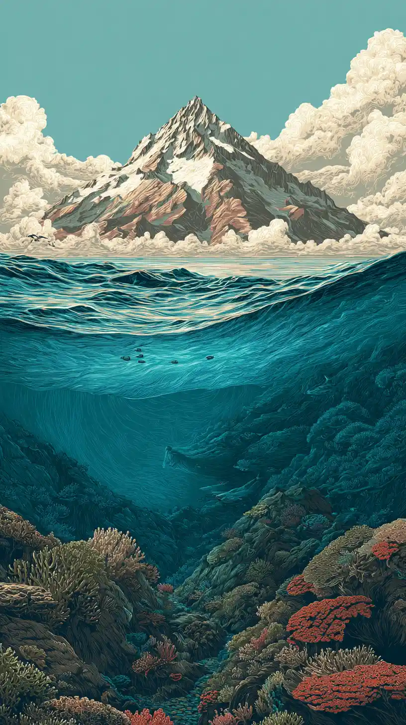Montanha ancestral em uma paisagem de ilustração digital de fantasia