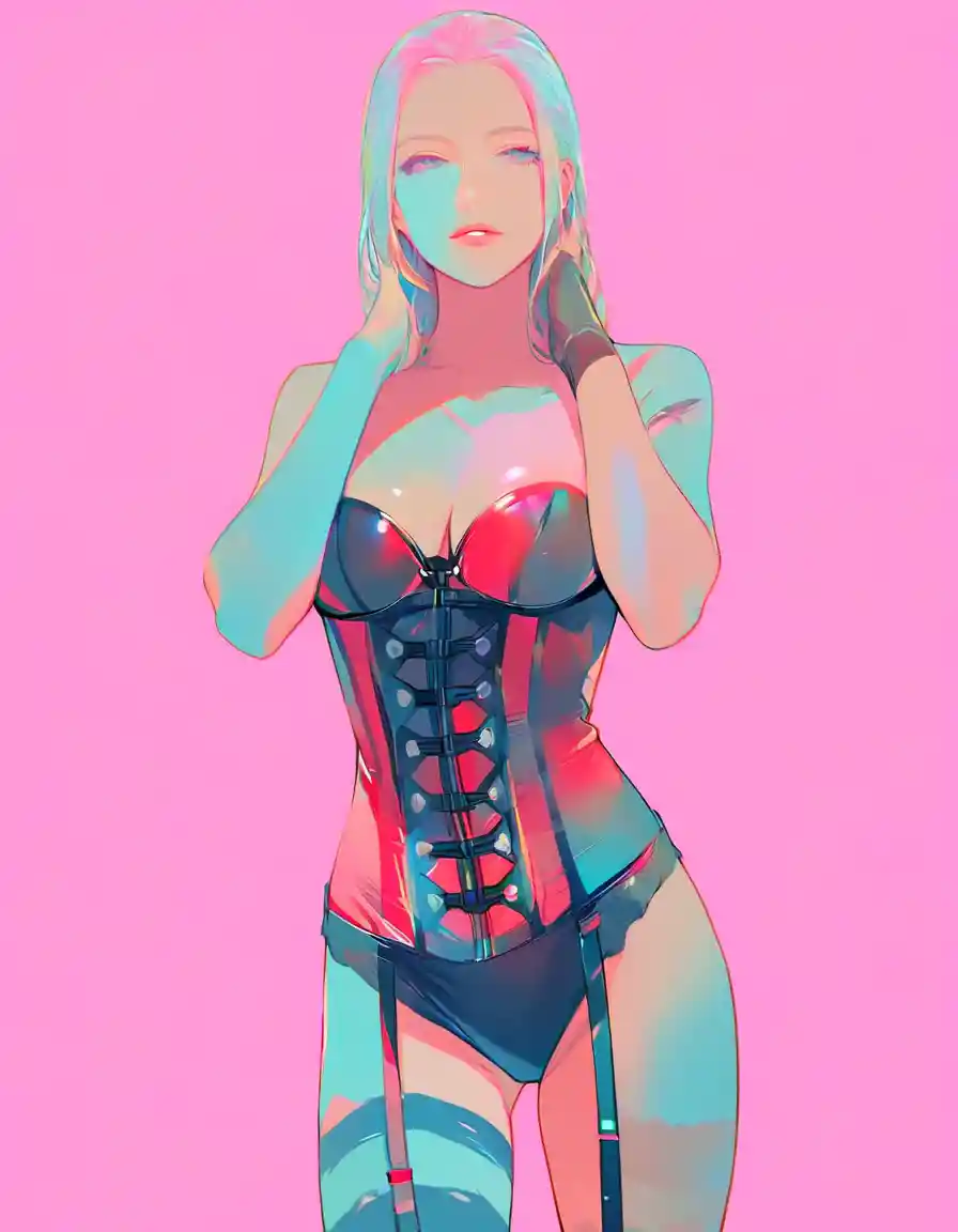 Dynamic woman wrapped in black tape minidress