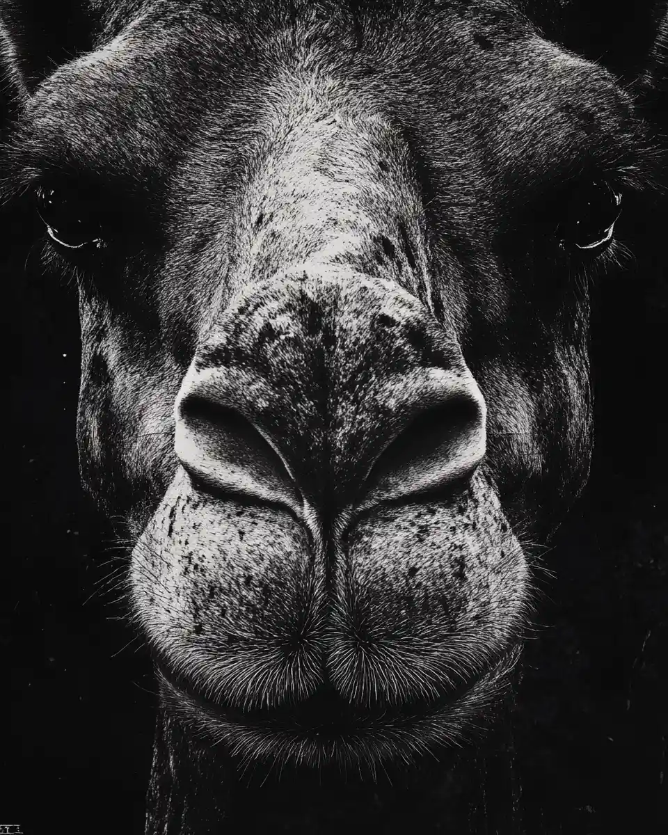 Close up horror camel portrait with piercing eyes