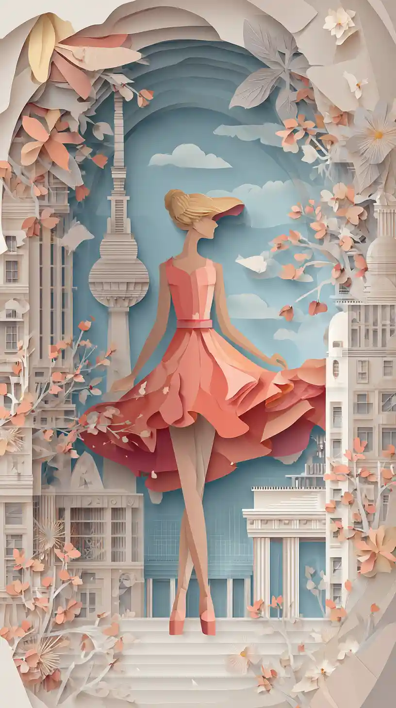 Berlin paper cut city scene with full body woman