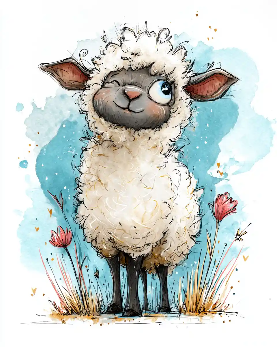 Meditating baby lamb nestled inside a giant pink flower