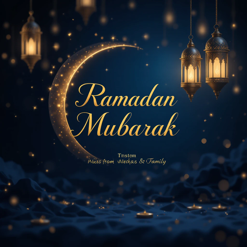 Saudação de Ramadã de luxo com lua crescente brilhante