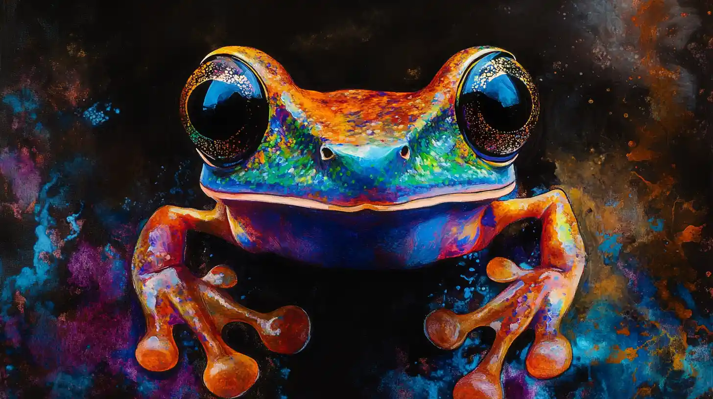 Grenouille dendrobate en encre abstraite aux contrastes de couleurs dramatiques