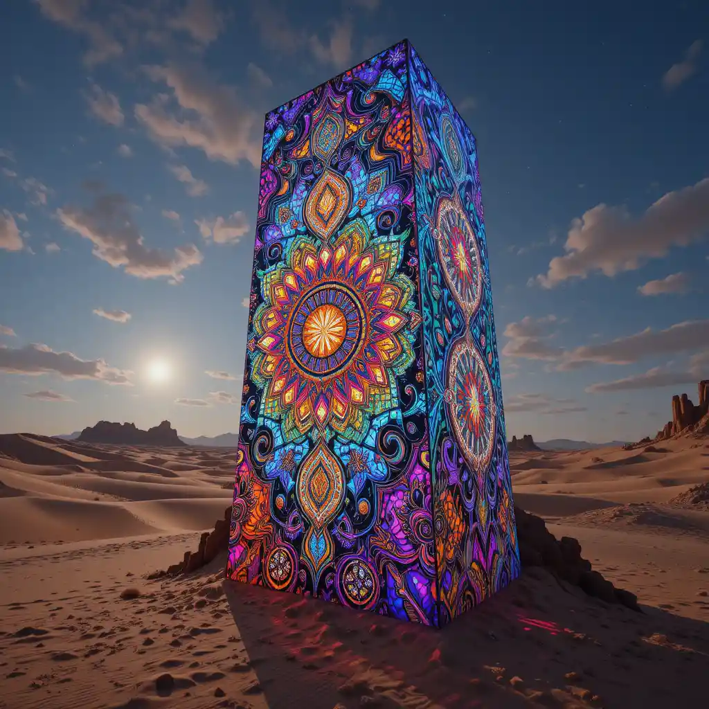 Monolite surreale di vetro colorato nel deserto dell'Arizona