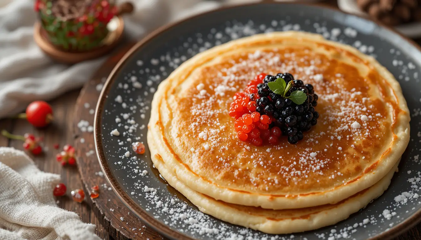 Prato de panquecas com caviar vermelho e preto para Maslenitsa
