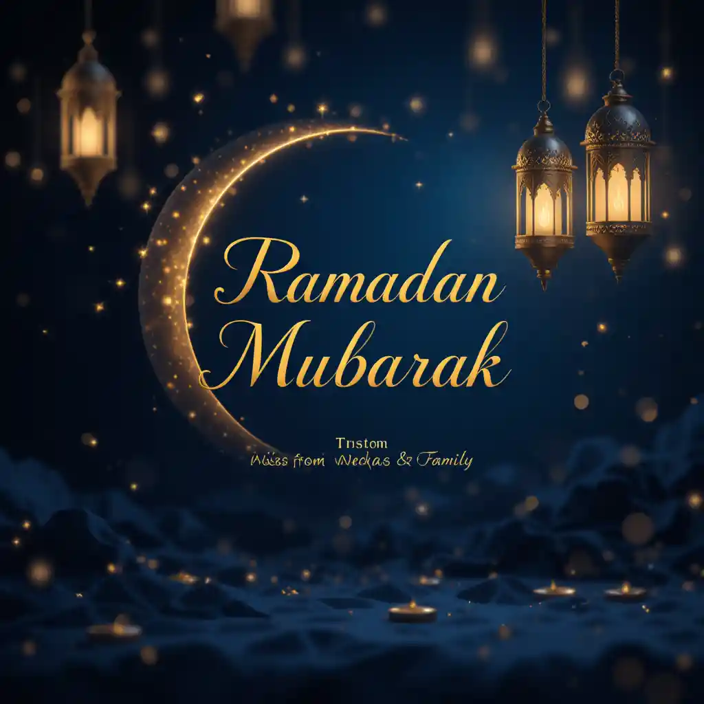 Saudação de Ramadã de luxo com lua crescente brilhante