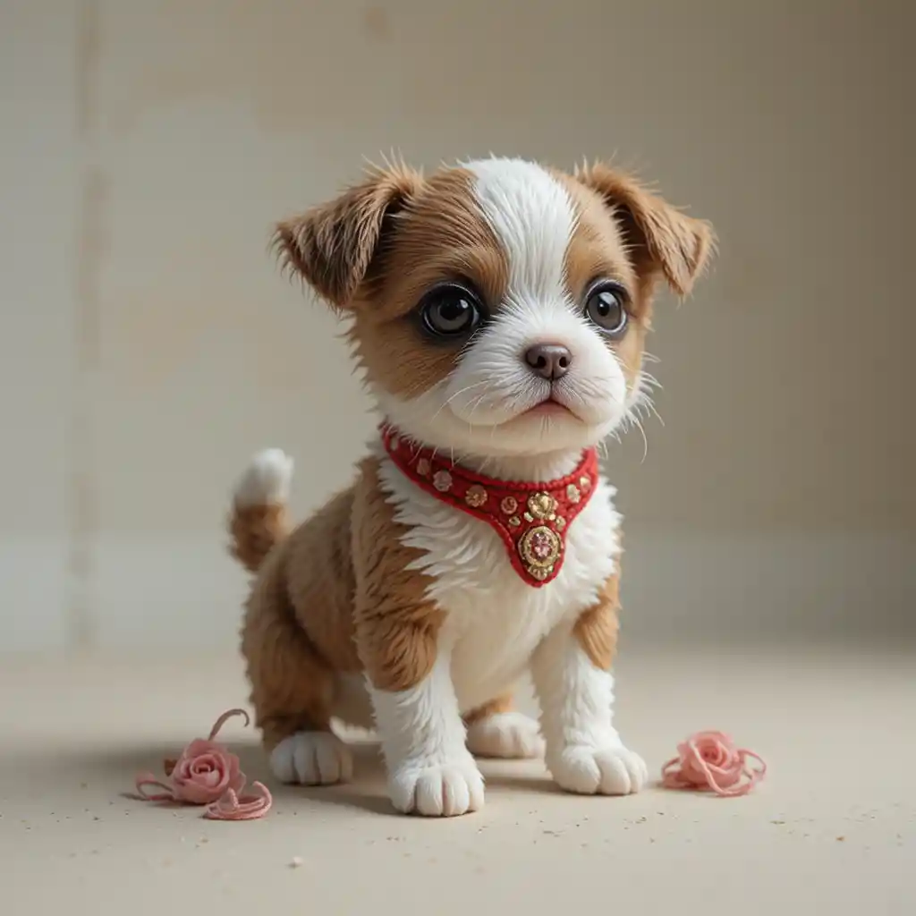 Cute small puppy illustrated with cherished toy vibe