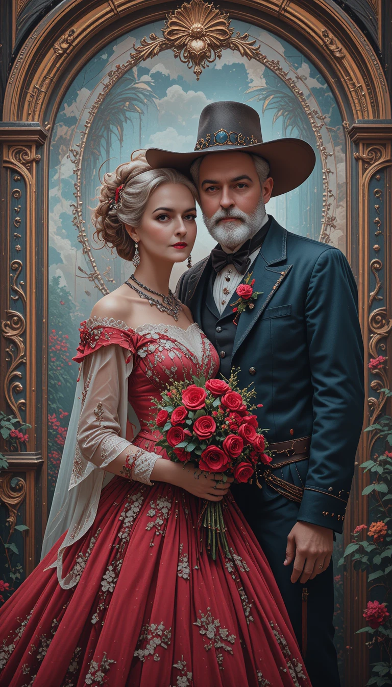 Couple de fermiers rustiques en portrait de mode inspiré du gothique