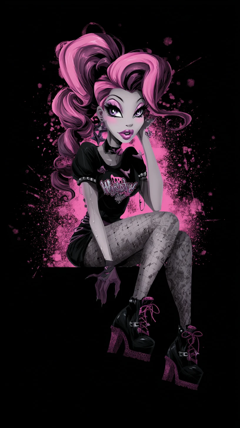 Colorful goth anime girl in a monster themed classroom