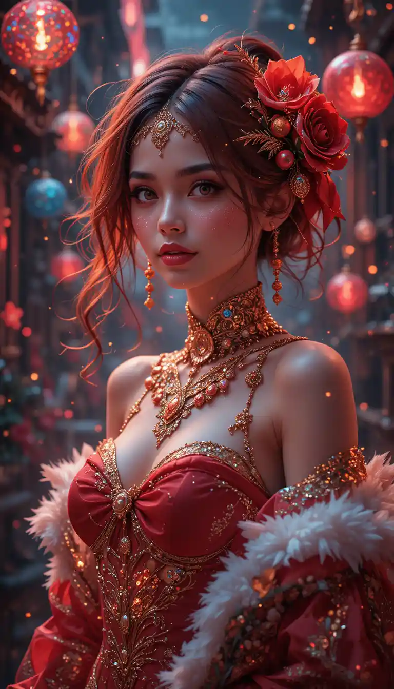 Vibrante arte digital festiva em vermelho e dourado