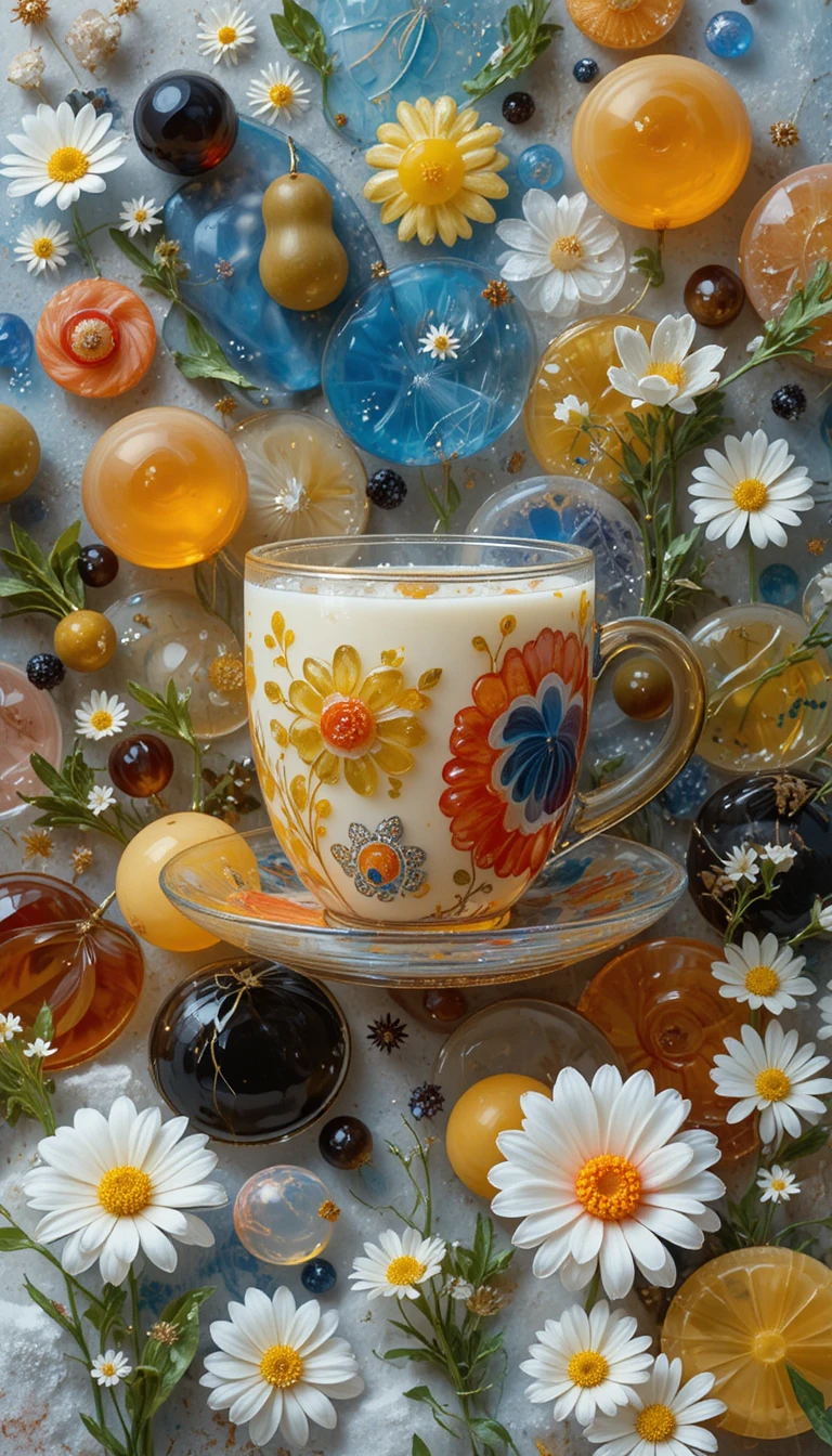 Arranjo colorido de sobremesas 3D com elementos de vidro fosco