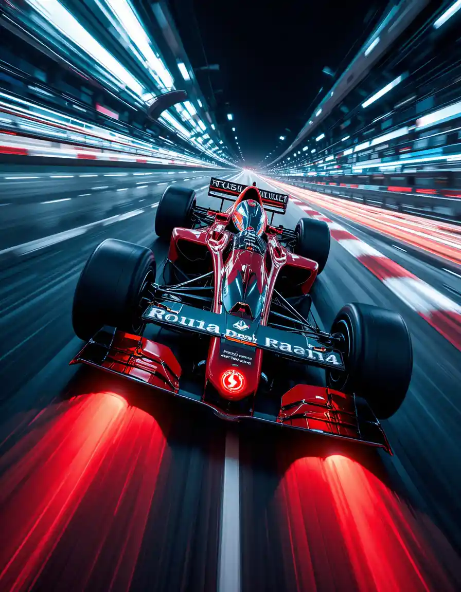 Gara di auto di Formula ad alta velocità con scie luminose