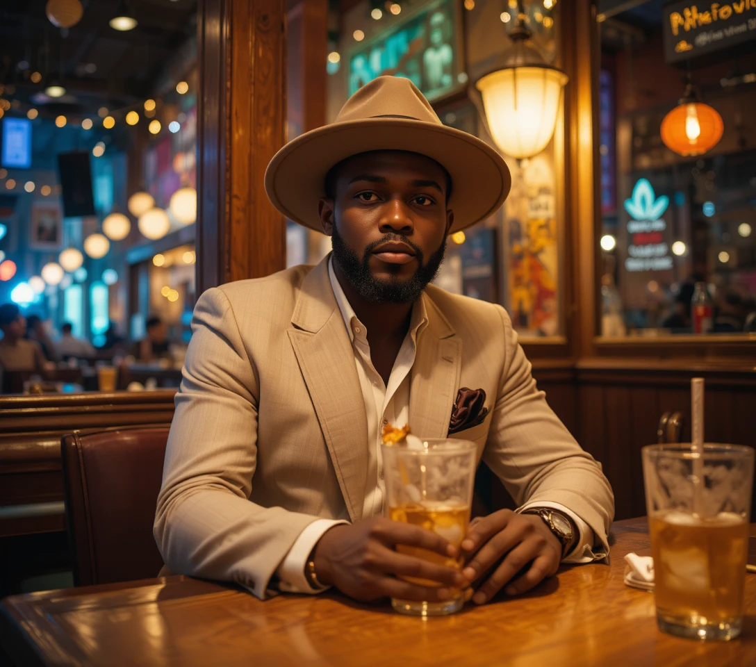 Stylish man enjoying drink in cozy Spanish restaurant