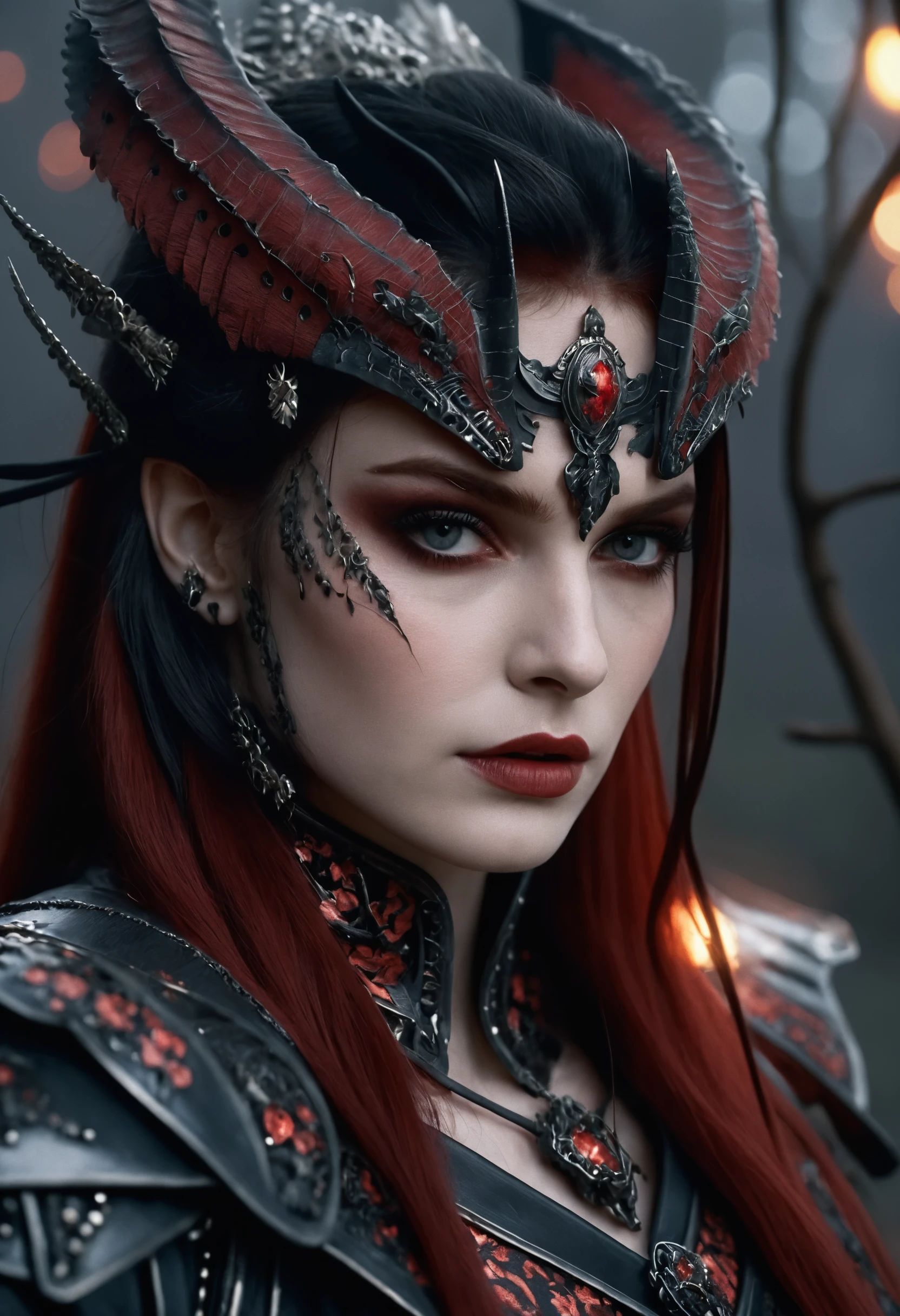 Ethereal gothic woman in moonlit cinematic full body scene