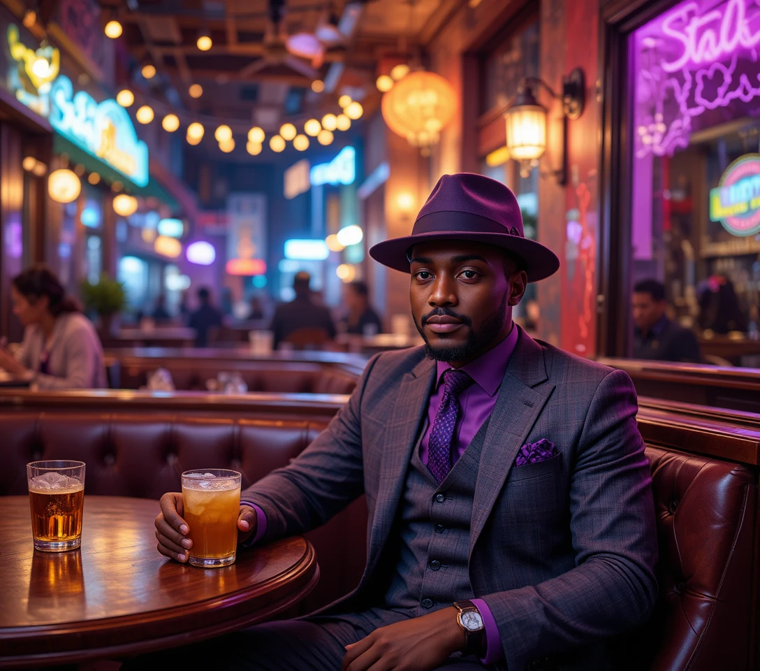 Stylish man relaxing with drink in cozy restaurant