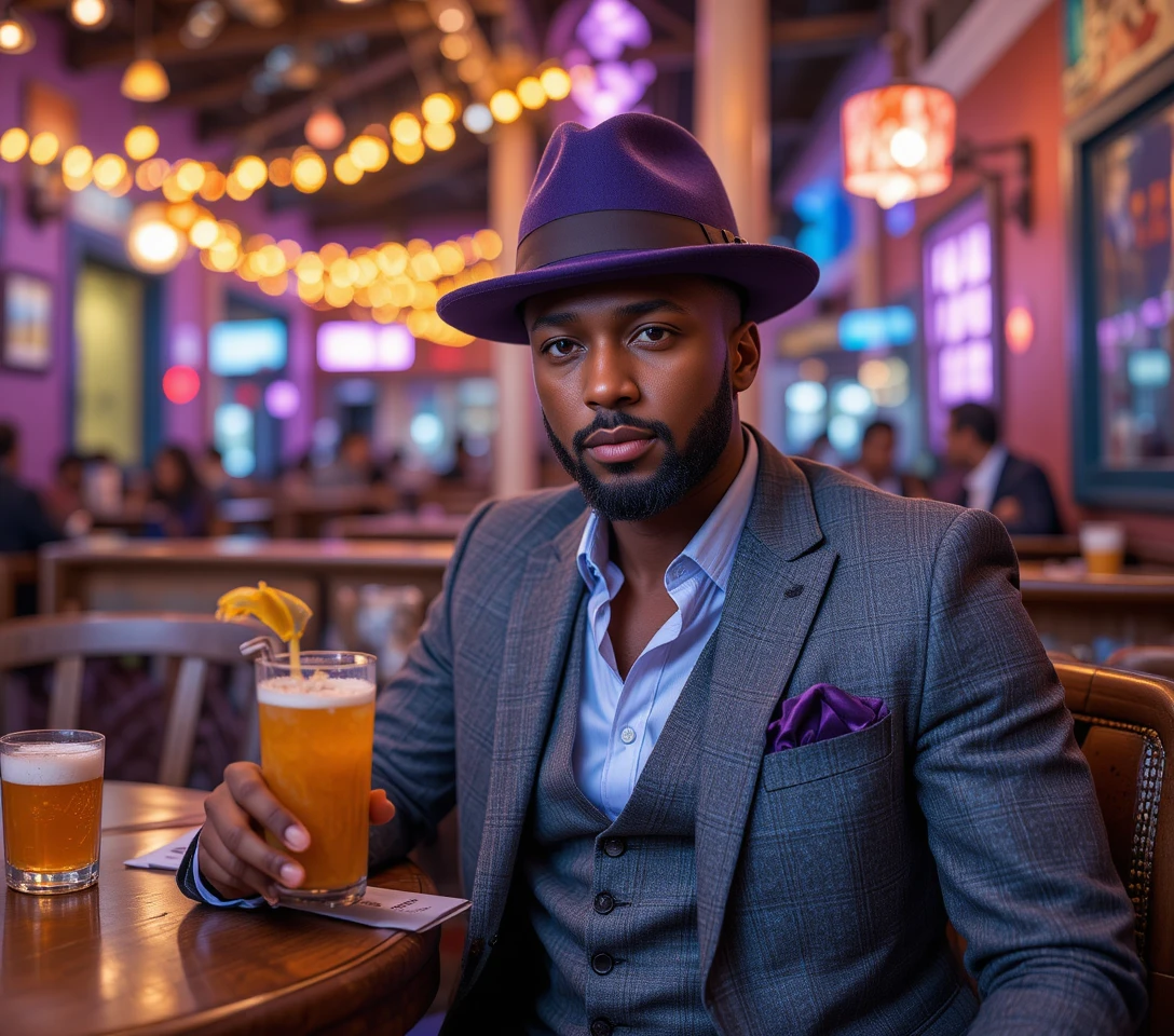 Stylish man enjoying a drink in a cozy restaurant