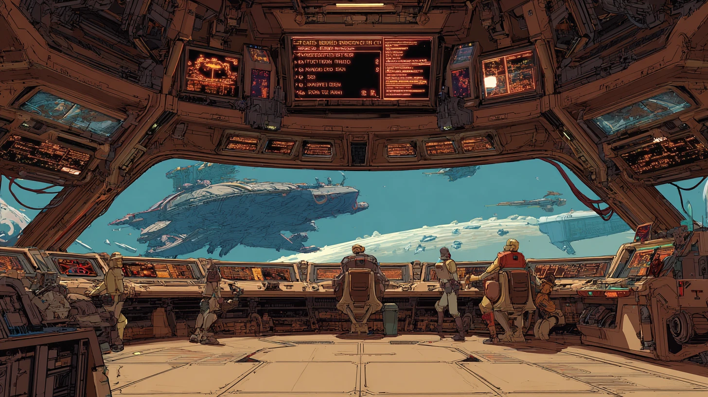 配備弧形鎖定螢幕與船員的星艦指揮艦橋
